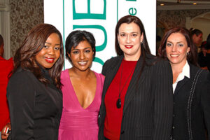 Clinique's (from left) Kay Matseba, Emmerencia Wilding and Genee Nee celebrate the company's new deal with gsport ... for Girls! Editor, Kass Naidoo (second from left).