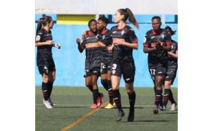 South African international footballer, Thembi Kgatlana, celebrates her ninth goal for SD Eibar against Granadilla Tenerife in Spain. Photo: SD Eibar (Instagram)