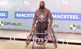 South African wheelchair tennis ace, Kgothatso Montjane, receives custom-made wheelchair courtesy of African leading stell manufacturer and supplier, Macsteel, on Monday, 22 February 2021. Photo: Supplied