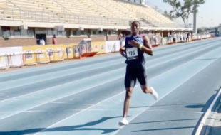 Caster Semenya pictured crossing the finish line to win the 5,000m national title, in a personal best of 15:52.28, on the opening day of the Sizwe Medical Fund ASA Senior Track and Field Championships in Tshwane. Image: Screengrab of the video posted by BackTrack Sports on Facebook