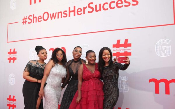 The 2020 Momentum gsport Awards presenter squad smiling on the red carpet, in Johannesburg on 31 August, 2020. Photo: gsport