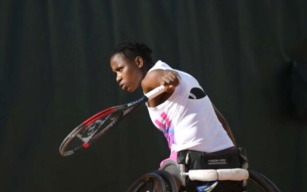 South Africa’s wheelchair tennis history maker, Kgothatso Montjane, pictured at Wimbledon. Photo: Wimbledon (Facebook)
