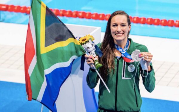 Tatjana Schoenmaker earned silver in the 100m breaststroke final in a time of 1:05,22, with the gold medal going to 17-year-old American Lydia Jacoby. Photo: Team South Africa (Twitter)