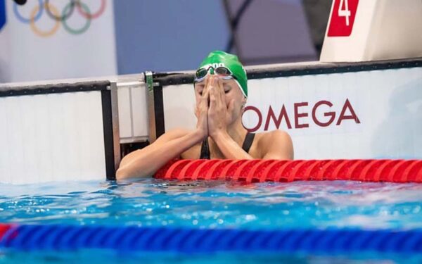 South African swimmer, Tatjana Schoenmaker, in awe as she swam to an Olympic Record in the 200m breaststroke heats to reach the semi-final round at the Olympic Games in Tokyo on Wednesday, 28 July 2021. Photo: Team South Africa (Instagram)