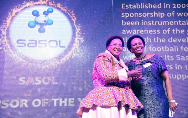 A file photo of SASOL winning the 2017 Sponsor of the Year Award at the 2017 gsport Awards. Receiving the honour for SASOL is Charlotte Mokoena, from Gauteng Sport MEC, Faith Mazibuko. Photo: gsport
