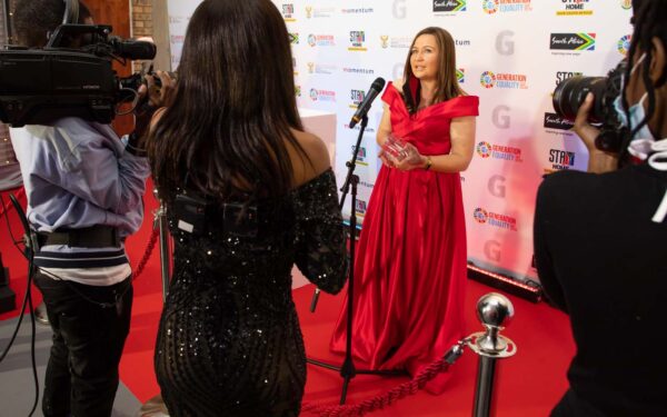 Mariette Adams, Vuyokazi Nkanjeni and Xolile Junior Mpisane will go head to head for the Woman in Print award at the 16th annual Momentum gsport Awards. In this file photo, Marizanne Kok is on the other side of the microphone, interviewed after winning the Woman in Print Award in Johannesburg, on 31 August, 2021. Photo: Momentum