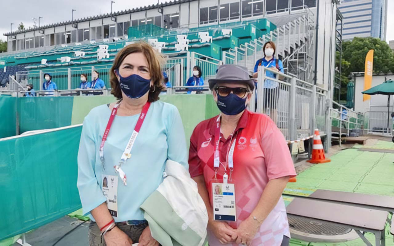 Catherine Jennings (right) pictured with IOC Member and President of World Triathlon, Marisol Casado, as the Zimbabwean made history as her country’s first female triathlon technical official to officiate at the Paralympic Games. Photo: Supplied
