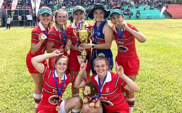 The Delta Drone Tuks Women’s Rugby team are in high spirits after winning the 2021 King of Rugby Africa University 7s in Uganda. Photo: Miche Pretorius (Instagram)