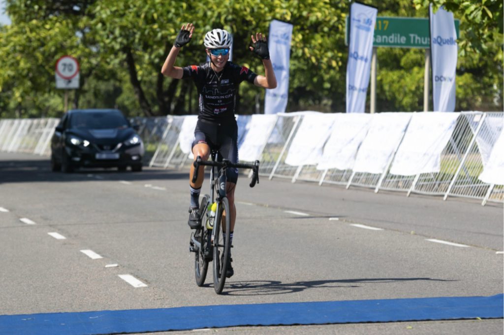 Madelaine le Roux (Sandton City Cycle Nation) raced away alone to claim the women's title at the aQuellé Tour Durban on Sunday, 28 November 2021. Photo: Anthony Grote / Gameplan Media