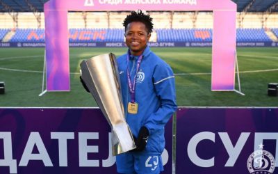 Banyana Banyana defender, Lebogang Ramalepe, has added another title to her remarkable collection, winning the Super Cup with FC Dinamo Minsk on Sunday, 13 March 2022. Photo: Lebogang Ramalepe (Twitter)