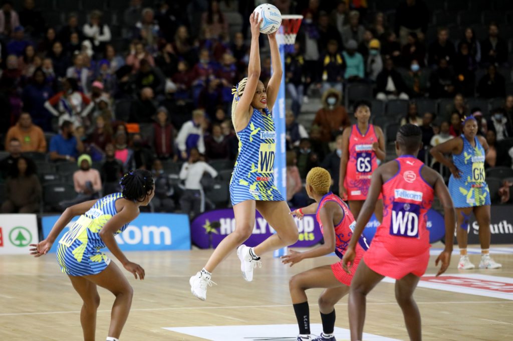 Tumelo Nkoe of Mpumalanga Sunbirds in action against the Baobabs at Heartfelt Arena in Pretoria on Friday, 20 May 2022. Photo: Thuligraphy Images