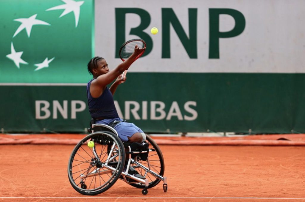 Leading South African wheelchair tennis star Kgothatso Montjane battled with left-shoulder pain as her journey in the women’s singles event came to an end in the semi-final round on Friday, 3 June 2022. Photo: Tennis SA (Twitter)