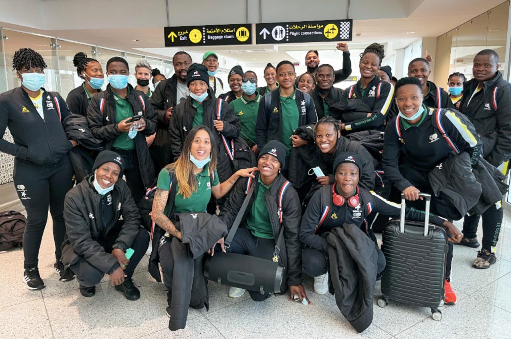 Banyana Banyana have landed safely in Casablanca, Morocco, ahead of the 14th edition of the 2022 Africa Women Cup of Nations (AWCON) set to start on Saturday, 2 July. Photo: Banyana Banyana (Twitter)