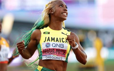 Jamaica's Shelly-Ann Fraser-Pryce became the first woman to win five 100m World Championship titles after her record-breaking performance at the World Athletics Championships in Oregon on Sunday, 17 July 2022. Photo: World Athletics (Twitter)