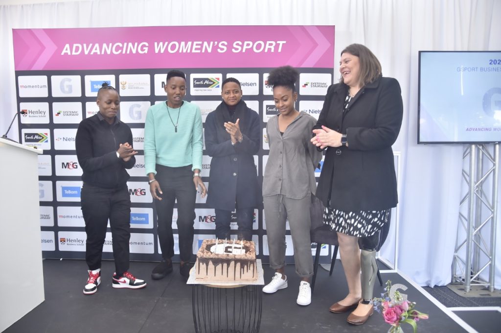 Sport stars pictured from left, Kgothatso Montjane, Andile Dlamini, Refiloe Jane, Thalea Smidt and Natalie du Toit at the gsport Business Breakfast on Friday, 29 July 2022. Photo: gsport