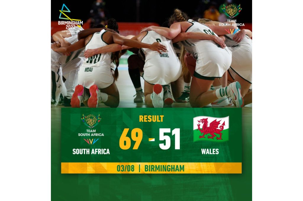 Spar Proteas recorded a 69-51 win over Wales in their Pool A clash at the Commonwealth games on Wednesday, 3 August 2022. Photo: Netball South Africa
