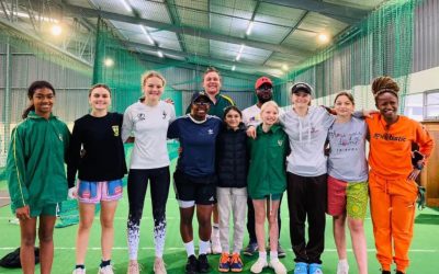 South African Cricketer Sinalo Jafta at the SJ10 Foundation launch in East London with some of the young cricketers who received sport bras. Photo: Sinalo Jafta (Instagram)