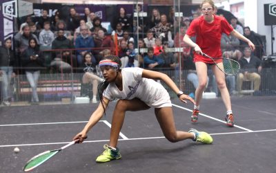 Northerns player Awande Malinga reaches for a forearm in her match against Rachel Shannon of Joburg Squash on the fourth day of the Growthpoint SA Junior Nationals squash championships at the V & A Waterfront in Cape Town on Sunday. Malinga won 3-0 to take the U19 national girls’ title. Photo: Supplied / Carl Fourie