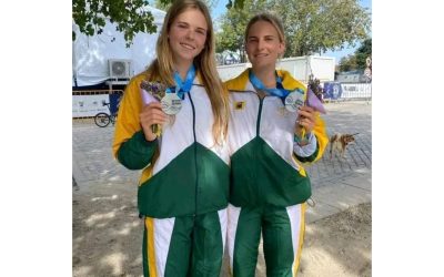 Saskia and Valma-Jean Hockly concluded Day Two of the ICF Canoe Marathon World Championships earning silver in the Junior Women’s K2 U18 race at the village of Ponte de Lima in Portugal on Friday, 30 September 2022. Photo: Canoeing SA (Facebook)