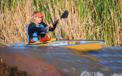 Bridgitte Hartley successfully defended her Fish K1 women's title on final stage of the 2022 Fish River Canoe Marathon on Saturday, 8 October 2022. Photo: Bruce Viaene/Gameplan Media