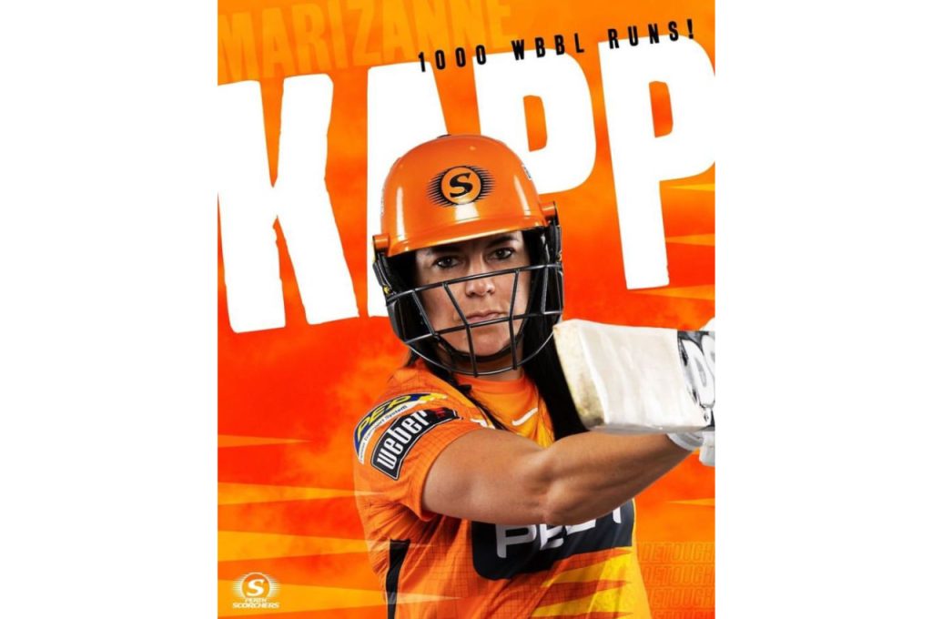 Momentum Proteas all-rounder Marizanne Kapp continues to make her mark on the global stage, recently passing 1000 Women’s Big Bash League runs. Photo: Perth Scorchers (Instagram)