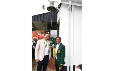 Momentum Proteas seamer Ayabonga Khaka got the second South Africa vs West Indies Betway Test underway as she rang the bell at DP World Wanderers Stadium on Wednesday, 8 March 2023. Photo: CSA / Supplied