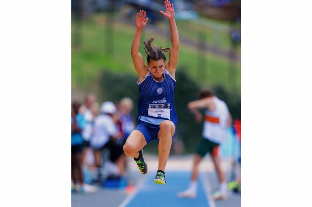 Timeke-Jade Coetzee grabbed gold for Athletics Gauteng North in the girls under 18 triple jump with a distance of 12.26m on Thursday, 23 March 2023. Photo: Timeke-Jade Coetzee (Instagram)
