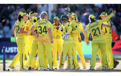 Players of Australia celebrate after winning the ICC Women's T20 World Cup following the ICC Women's T20 World Cup Final match between Australia and South Africa at Newlands Stadium on February 26, 2023 in Cape Town, South Africa. Photo: ICC Media