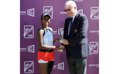 Top seed Kaitlyn Ramduth claims the U-18 title at the Growthpoint Junior National Championships, on the final day of the tournament in Mangaung. Photo: Tennis South Africa (Twitter)