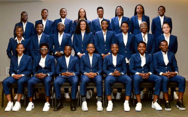 Banyana Banyana pose proudly in their travelling suits. The superior performances have earned a historic three African teams the right to contest the FIFA Women’s World Cup 2023 quarterfinals in New Zealand and Australia. Photo: Supplied