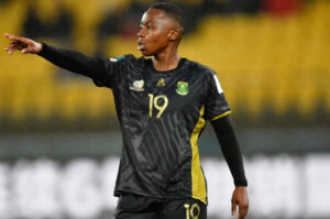 Banyana Banyana midfielder Kholosa Biyana previously pictured in action at the 2023 FIFA Women’s World Cup in Australia & New Zealand. Photo: Kholosa Biyana (Instagram)