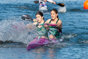Holly Smith and Georgia Singe claim the K2 Junior Women's title at the ICF Canoe Marathon World Championships in Denmark. Photo: Western Cape Canoe Uninion (Facebook)