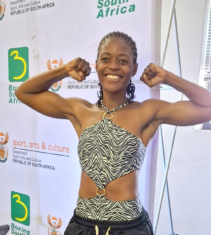 Mkandla was confident at the weigh-in, cautioning doubters against underestimating her. Photo: Nick Lourens