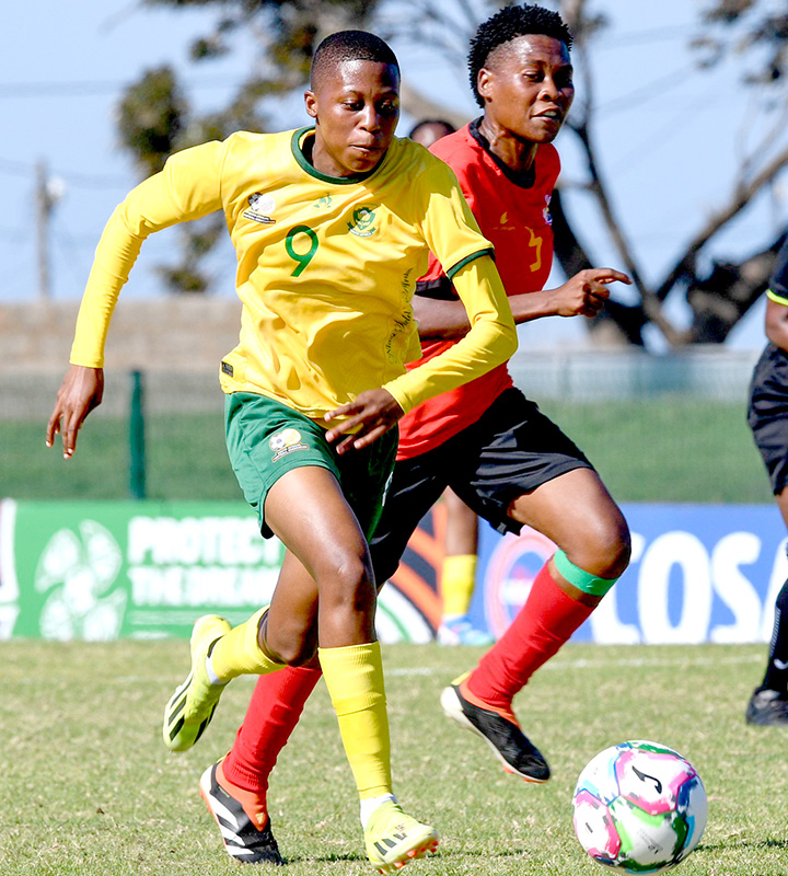 Right winger Tshogofatso Motlogelwa slotted the penalty won by Banyana Banyana in the 45th minute, to go into half-time 1-all. Photo: COSAFA Media
