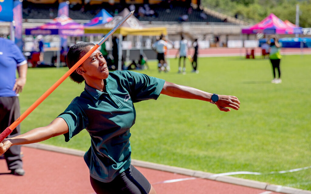 Luchwayito Tshandu of Hoerskool Hangklip High School finished third in the girls U19 Javelin final in Queenstown on Thursday.