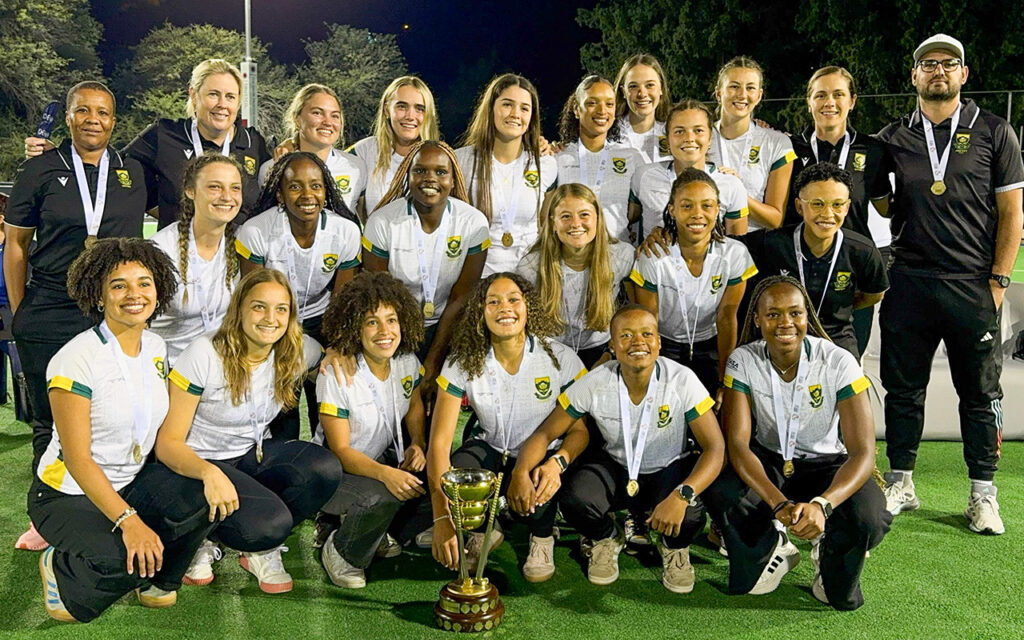 The South African U21 Women’s team have completed a golden campaign at the Junior Africa Cup in Windhoek, ending the tournament unbeaten with a 5-nil win in the final against hosts Namibia to be crowned the Junior African Champions, at the Davin Trustco Hockey Stadium in Namibia on Saturday, 25 April, 2025. All Photos: Supplied