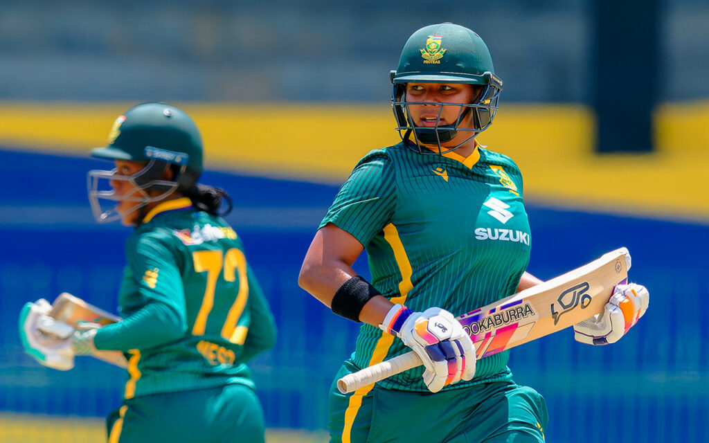 Lara Goodall and Karabo Meso steered the Proteas Women score a of 40/2 at the end of first powerplay. South Africa lost their second Tri-Series ODI against hosts Sri Lanka at the R. Premadasa International Cricket Stadium in Colombo, on Friday, 2 May, 2025. All Photos: Sri Lanka Cricket
