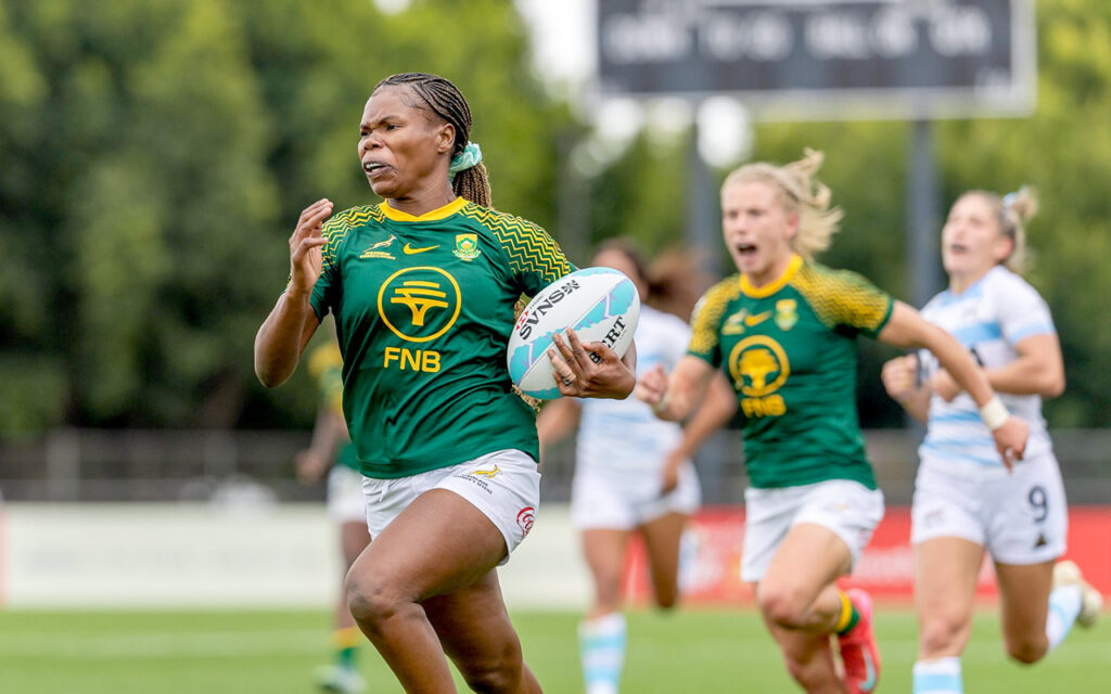 South Africa overcame Argentina before a last-minute Kenya try saw the Springbok Women Sevens fail to attain qualification for the 2025/6 season’s World Rugby Sevens second tier tournament, at the World Rugby Play Off tournament at Dignity Health Sports Park in Carson, California on May 4, 2025. Photo: by Alex Ho / World Rugby