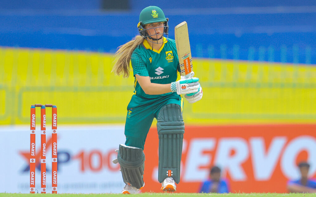 Miané Smit showed her promise with a confident 39 off 54 balls in her debut for the SA ODI team against India in the Tri-Series competition hosted in Sri Lanka. India won the match by 23 runs at the R. Premadasa International Cricket Stadium in Colombo, Sri Lanka, on Wednesday, 7 May, 2025. All Photos: Sri Lanka Cricket