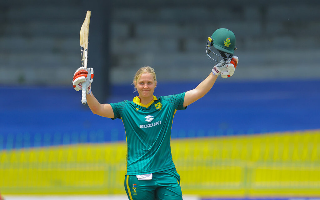 Rising star Annerie Dercksen hammering 104 off 84 balls (9 fours, 6 sixes) to bring up her maiden international century as the Proteas Women beat Sri Lanka in their final Tri-Series match in Colombo, Sri Lanka, on Friday, 9 May, 2025. All Photos: Sri Lanka Cricket