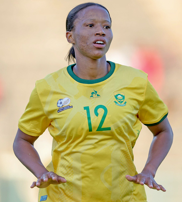 CF Monterray’s Jermaine Seoposenwe doubled the advantage eight minutes later when she rounded defenders to outwit the Zambian keeper and seal the trophy for South Africa after Banyana Banyana’s 2-0 victory. Photo: Sasol in Sport