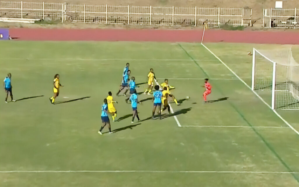 Jeanet Fisher gave First Touch FC Ladies an early lead in the 6th minute, but Richmond’s Sharone Oliphant found the equaliser in the 50th at the Old Peter Mokaba Stadium in Polokwane, on Sunday 29 June, 2025. Photo: Screengrab of SABC Sport livestream