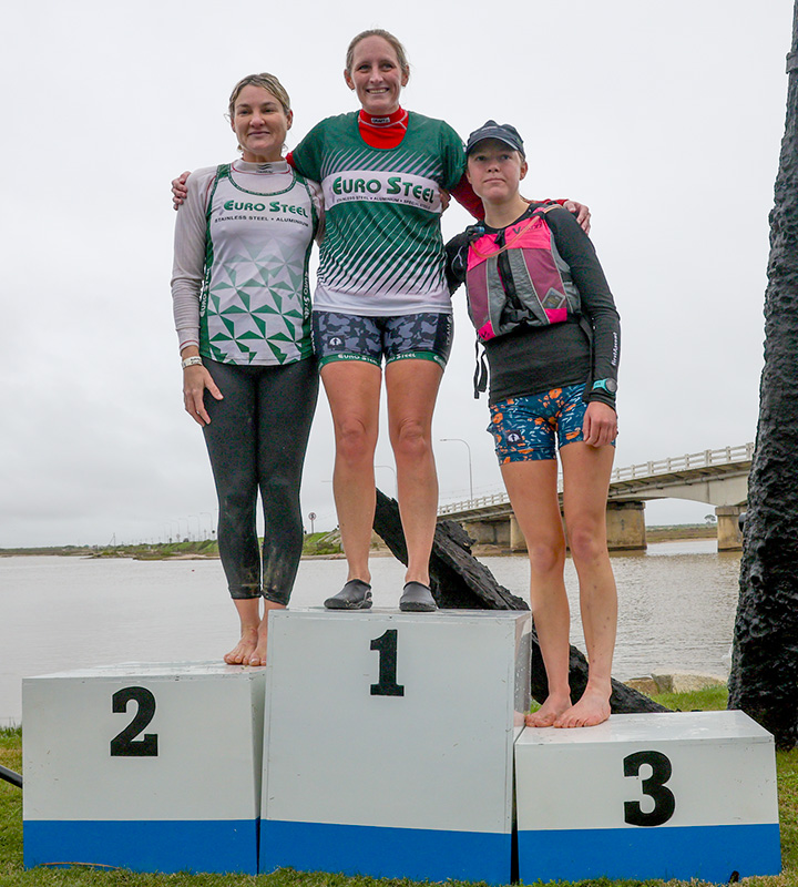 The 2025 women’s podium finishers were (from left) second-placed Nix Birkett, winner Jenna Nisbet and third-placed Neriyah Dill.