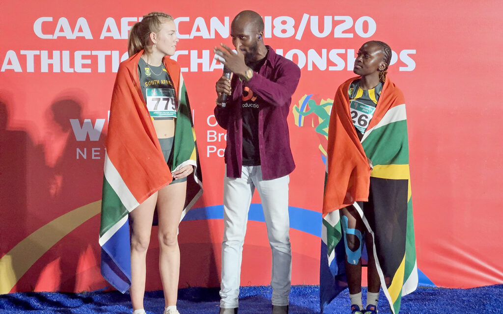 Mia Davel (left, gold) and Martha Nkosi (right, silver) came out tops in the U20 High Jump, grabbing the first medals for the women’s contingent of Team South Africa at the CAA U18 & U20 Championships campaign in Abeokuta, the capital of Ogun State, Nigeria, on Wednesday, 16 July 2025. Photo: Cecilia van Bers