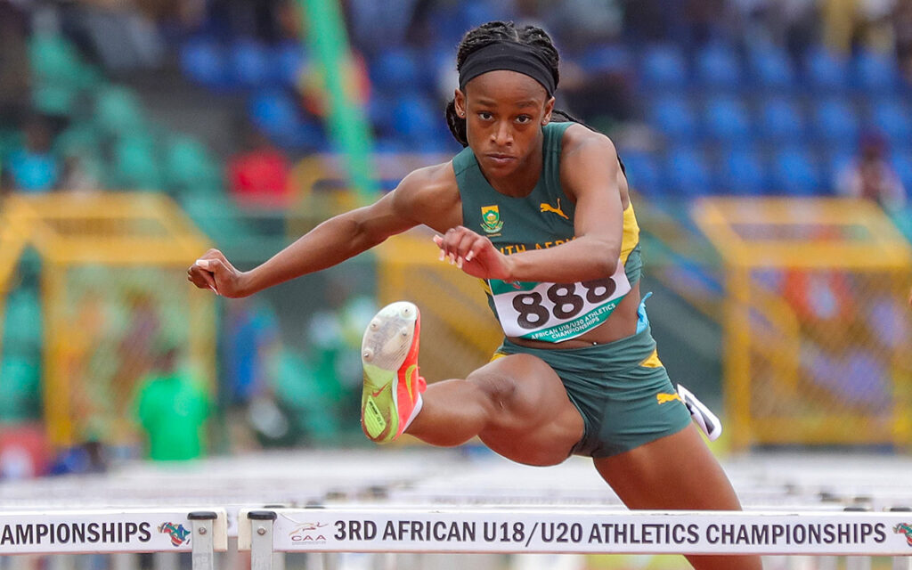 Tumi Ramokgopa was one of the standout performers for Team South Africa in , winning gold in the U20 100m final and the U20 400m hurdles at the CAA U18 & U20 Championships in Nigeria that ran from 16 to 20 July 2025. Photo: Cecilia van Bers