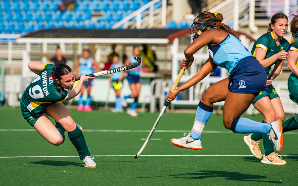 Hannah Quinton’s penalty corner goal was one of four netted by the SA U21 team in their Tuesday upset win over defending champs, Northern Blues, as the action heated up on Day 2 of the SA Hockey IPT at Hartleyvale in Cape Town, on Tuesday, 29 July, 2024. Photo: Ray Chaplin Sports Media