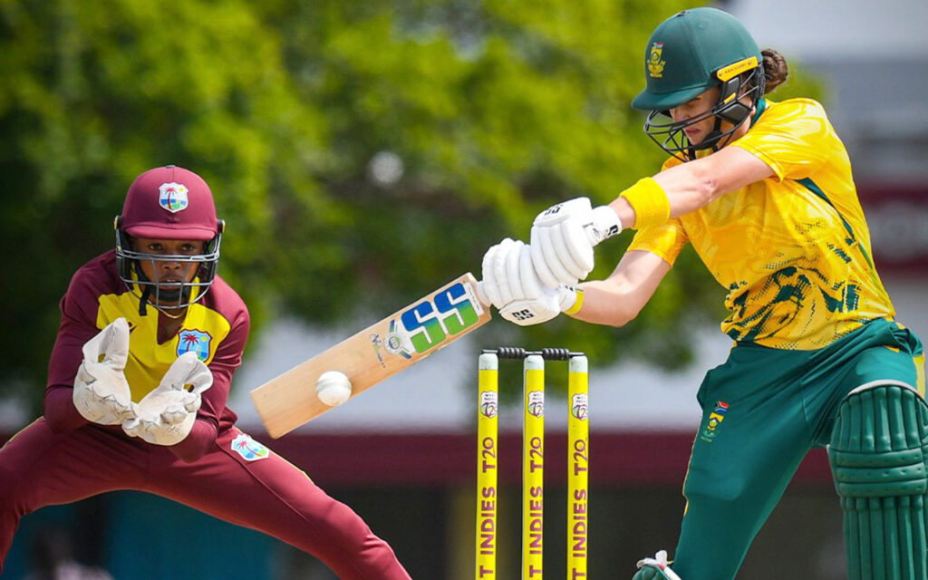 Proteas Women skipper Laura Wolvaardt in full flight against the West Indies in the national women’s cricket team’s most recent outing, in the Caribbean. Head Coach Mandla Mashimbyi has announced a World Cup training squad including former captain, Dané van Niekerk, who has withdrawn her retirement. Photo: ICC