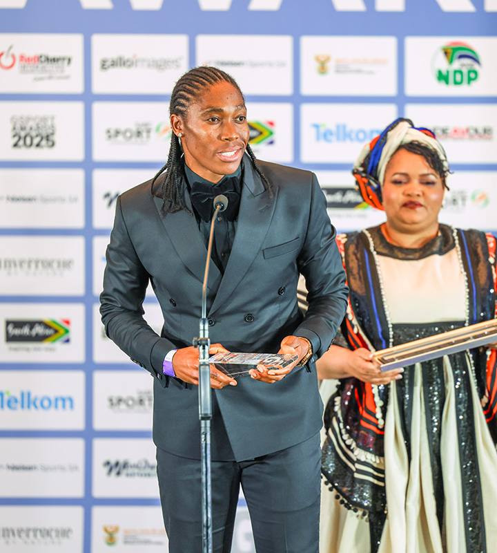 Former 800m world champion Caster Semenya lauded the 2025 gsport Athlete of the Year, Prudence Sekgodiso, who could not attend due to professional commitments. Photo: Sachin du Plooy Naran