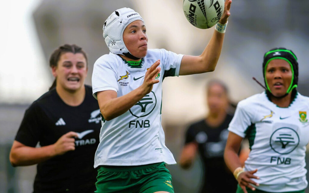 Byrhandré Dolf has turned into a fan favourite after the speedy utility back lit up the Women’s Rugby World Cup when the Springbok Women’s most prolific points scorer applied her sublime balls skill to gain metres on the field and scoreboard pressure in their opponent’s minds. All Photos: Supplied