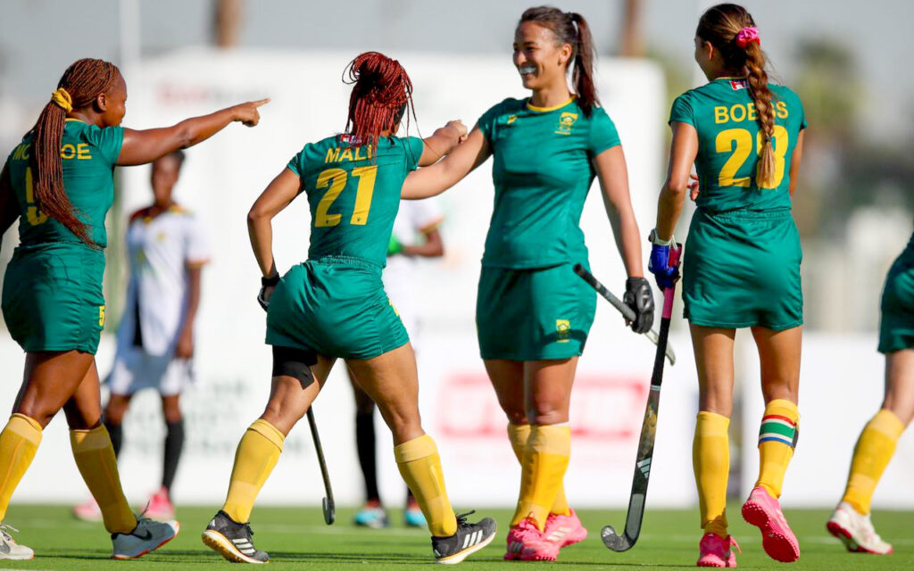 Jean-Leigh du Toit fired home a blistering drag flick from a penalty corner to give the South African women’s hockey team an early lead against Ghana, going on to win the 2025 African Hockey Cup of Nations final 4–nil for an eighth consecutive continental title, to seal 2026 FIH Hockey World Cup qualification, in Ismailia, Egypt, on Saturday, 18 October 2025. All Photos: Jan van Zyl